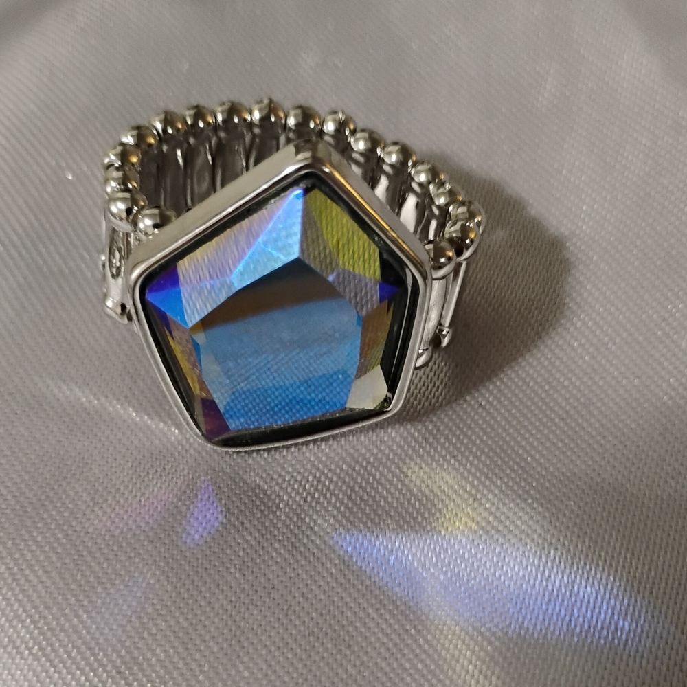 Silver Multicolor Crystal Ring
